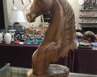 Carved Wood Horse Bust