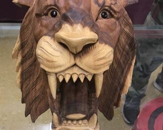Wood Carved Lion Head