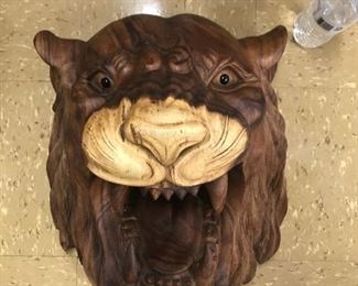 Very Large Wood Carved Cat