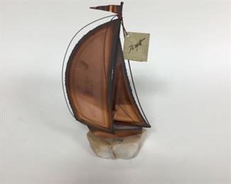 Vintage John DeMott signed Metal Sailboat 