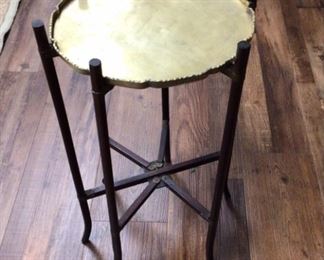 Vintage wooden folding table with brass tray