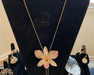 Gorgeous Enamel Iris Lariat Necklace + Gilt Sterling  Necklaces + Pendants