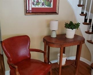 Vintage, Leather Nail head chair, vintage table, 