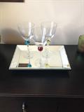 Mirror Tray and Wine Glasses