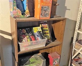 book shelf and toys