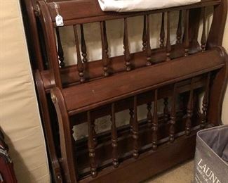 Pair of twin sleigh beds w/rails & mattress/box springs