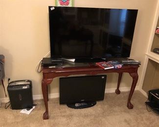 Shredder, sofa/entry table, 2 flat screen Samsung TV's