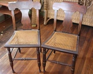 Set of 2 Vintage Scroll Back Chairs | Cane Woven Seats | 34" Tall