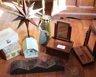 Lot of 9 Wood and Metal Decor Items | Decor Boxes, Vanity Valet, and Candle Holders