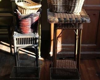 Lot of 8 Wicker Tables and Baskets | 2 Wicker Side Tables and 6 Baskets | Tallest Table - 31" T