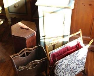 Lot of 4 Wooden Decor Pieces | Hand Painted Floral Cabinet | Green With Flowers | Cabinet - 30" T, Small Wood Table - 17" T