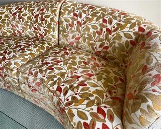 LOT #103 - $600 - Beautiful Curved Sofa with Flocked Upholstery, Leaves Motif (approx. 95" L)