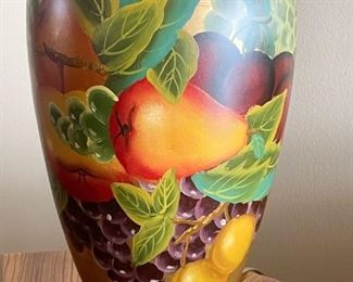 LOT #113 - $125 - Hand Painted Table Lamp - Fruit Motif (approx. 30" H including shade & finial)