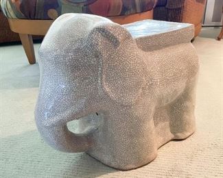 LOT #119 - $60 - Crackle Pottery Elephant Plant Stand / Stool (approx. 23" L x 16" H)