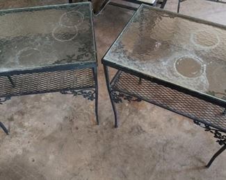 Russell Woodard: Mid-Century Wrought Iron Oak Leaf  Side Tables