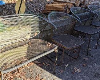 Russell Woodard: Mid-Century Barrel Back Settee,  3  Barrel Back Chairs