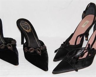 Lot 37 Two Pairs of Black Designer Shoes by Rene Caovilla (Size 39) and Prada (Size 38.5)