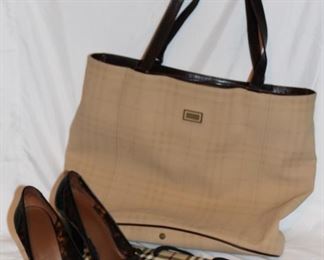 Lot 14 Burberry Tote Bag and Leather Faux Tortoise Pumps (Size 38)
