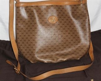 Lot 57 Vintage Gucci Logo Coated Fabric and Leather Shoulder Bag