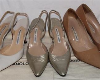 Lot 49 Three Pairs of Manolo Blahnik Sling Backs and Pumps (Size 38.5)
