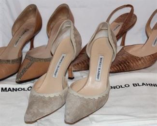 Lot 50 Three Pairs of Manolo Blahnik D'Orsay Pumps and Sling Backs (Size 38.5)