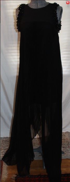 Lot 80 Alexi Black Pleated Chiffon Handkerchief Hem Dress with Jet Bead Detail, Size XS