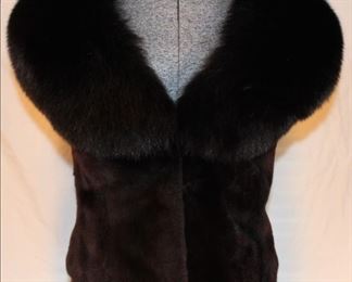 Lot 19 Adrienne Landeau Black Sheared Rabbit Vest with Black Fox Collar, Size XS