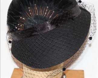 Lot 95 Mr. Charles Black Felt Clouche with Veil and Feather