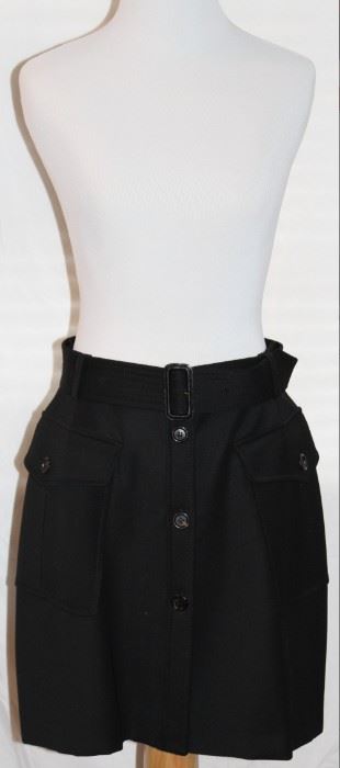 Lot 96 Burberry London Black Gaberdine Button Front Skirt, Size 8