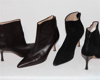 Lot 103 Two Pairs of Manolo Blahnik Short High Heel Boots, Sizes 38 & 39