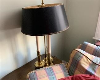 One of a pair of brass lamps 