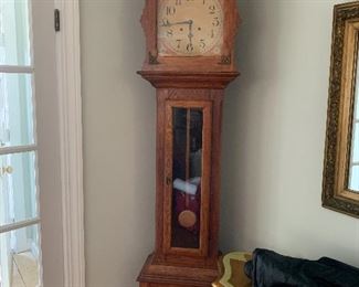 Pine grandfather clock w/ pendulum 88” high