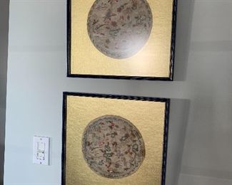 Pair of hand stitched round handkerchiefs