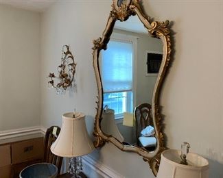 Gold painted wood frame mirror 44” high