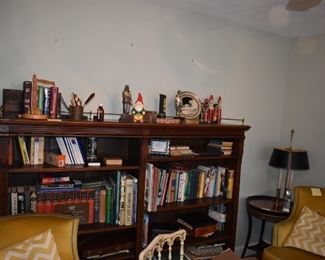 Carved mahogany bookcase 6 shelves, brass rod 73”
