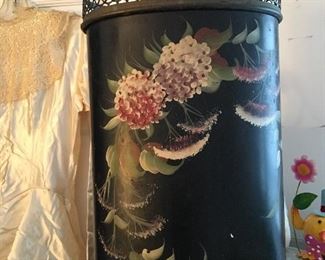 Hand decorated Plymouth Tole waste basket 