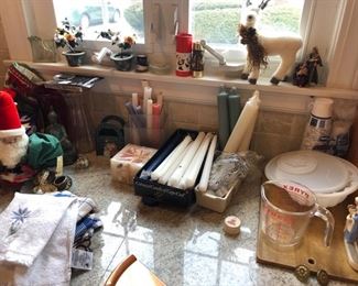 Candles & Christmas items, 2 mini cloisonné bonsai planters with semi-precious stones