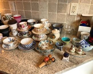 Vintage porcelain cups & saucers: Imperial Lomonosov, Royal Albert (‘Old English Rose’ & ‘Bouquet’)     Adderley, Salisbury Bone China, Mitterteich  Bavaria 