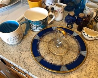 Vintage glass Art Deco style serving tray