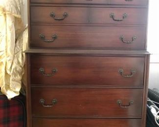 Mahogany chest on chest 5 drawer dresser 52” and                4 drawer mahogany bow front dresser 45” wide 