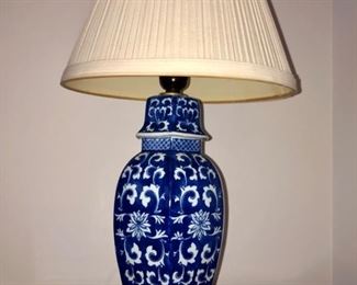 Blue ceramic oriental style lamp 19” h