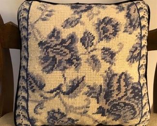 Blue & white needlepoint pillow