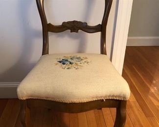 Side chair with carved back & needlepoint seat 