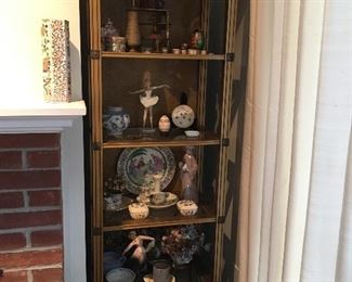 Matching pair of glass shelf units with lighting 