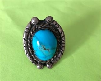 Vintage Mexican  blue turquoise & sterling silver ring