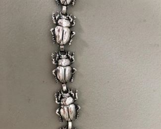 Vintage Mexican sterling silver beetle bracelet 