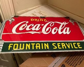 Period 1930's enamel Coke sign, available at Display Area in Garage during sale.. Request to see