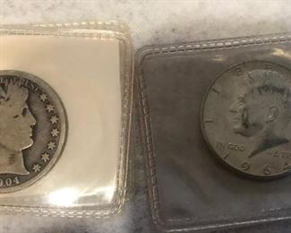 Barber Silver Half & Kennedy Silver 1964 Half Dollar