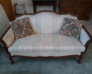 Vintage silk sofa love seat with accent pillows