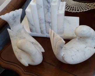 Marble bookends and doves